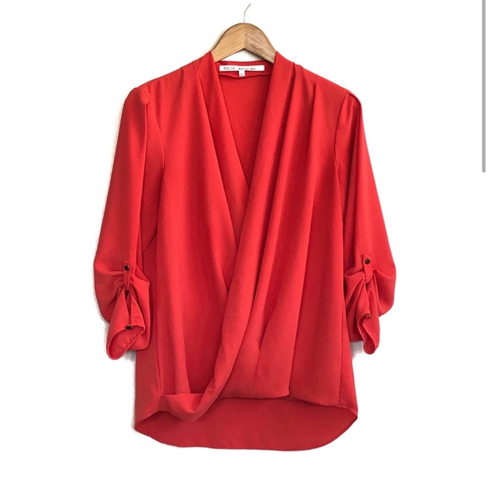 Rachel rachel roy coral faux wrap long sleeve blouse